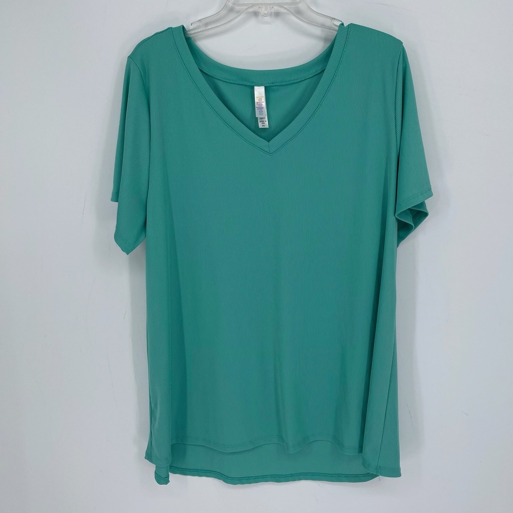 LuLaRoe Women's Teal Green Ribbed V-Neck Short Sleeve Stretch T-Shirt Size 3XL